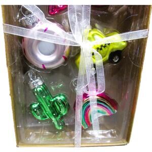 Whimsical Glass Christmas Ornament Set Six Unique Designs Cactus Rainbow Duck